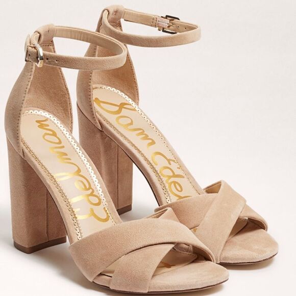 Sam Edelman Oatmeal Suede Yancy Ankle Strap Heels - Picture 1 of 12